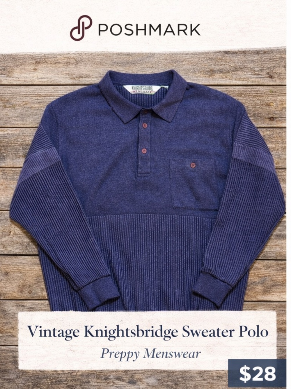 Vintage Knightsbridge Sweater Polo Blue Knit Collared Dadcore Preppy XL
